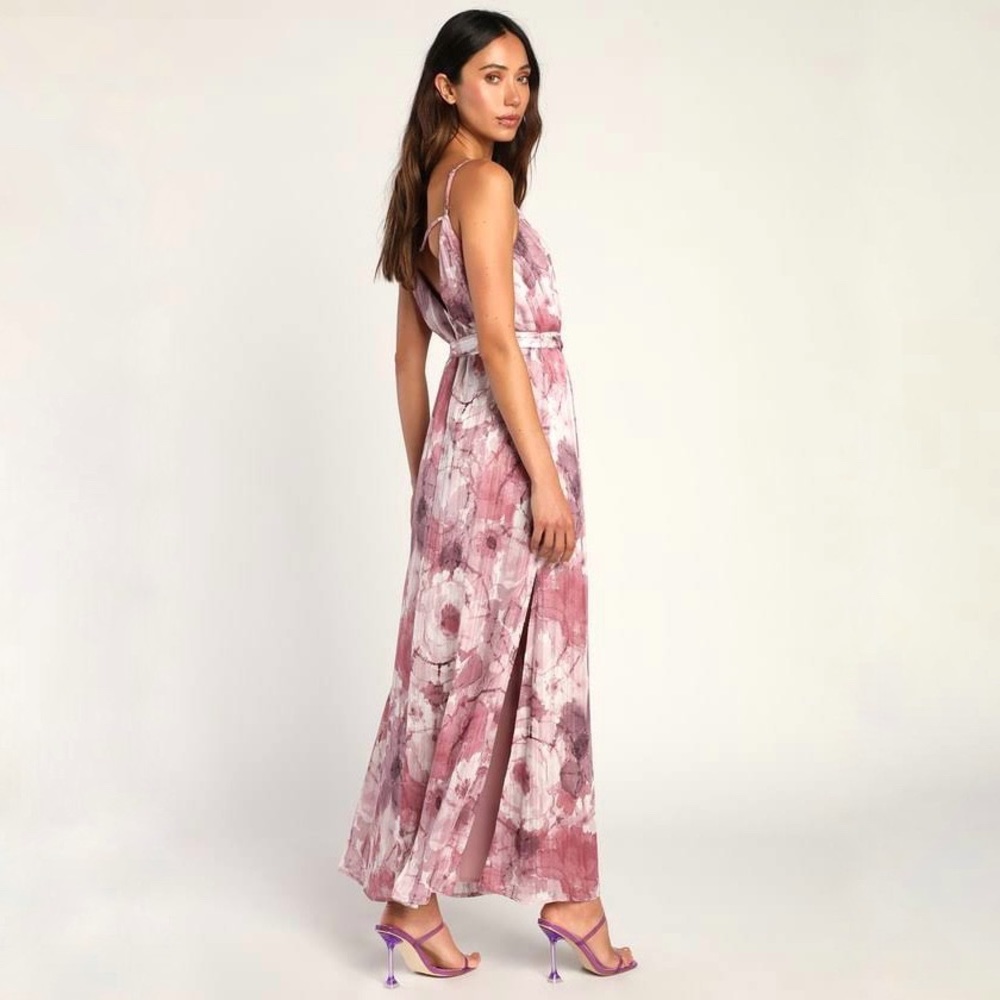 Lulus Sparkling Summer Purple Floral Lurex Maxi Dress XL
